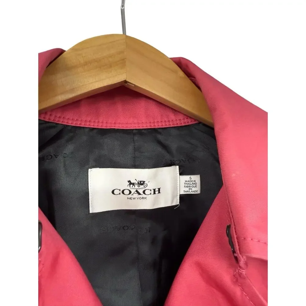 Coach Pink Double Breasted Short Length Trench Coat Career Timeless Womens Small - Picture 2 of 8